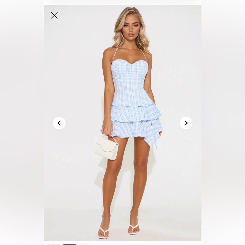 Blue and White Gingham Halter Dress Sz XL